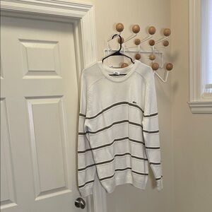 Lacoste Striped Crewneck Sweater Cream Brown  - XL